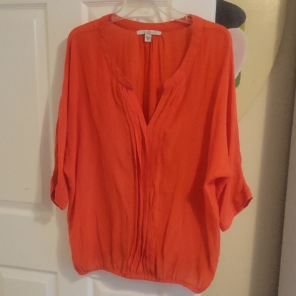 Elegant fever sheer SzXL womans short sleeve Orange Women's Blouse